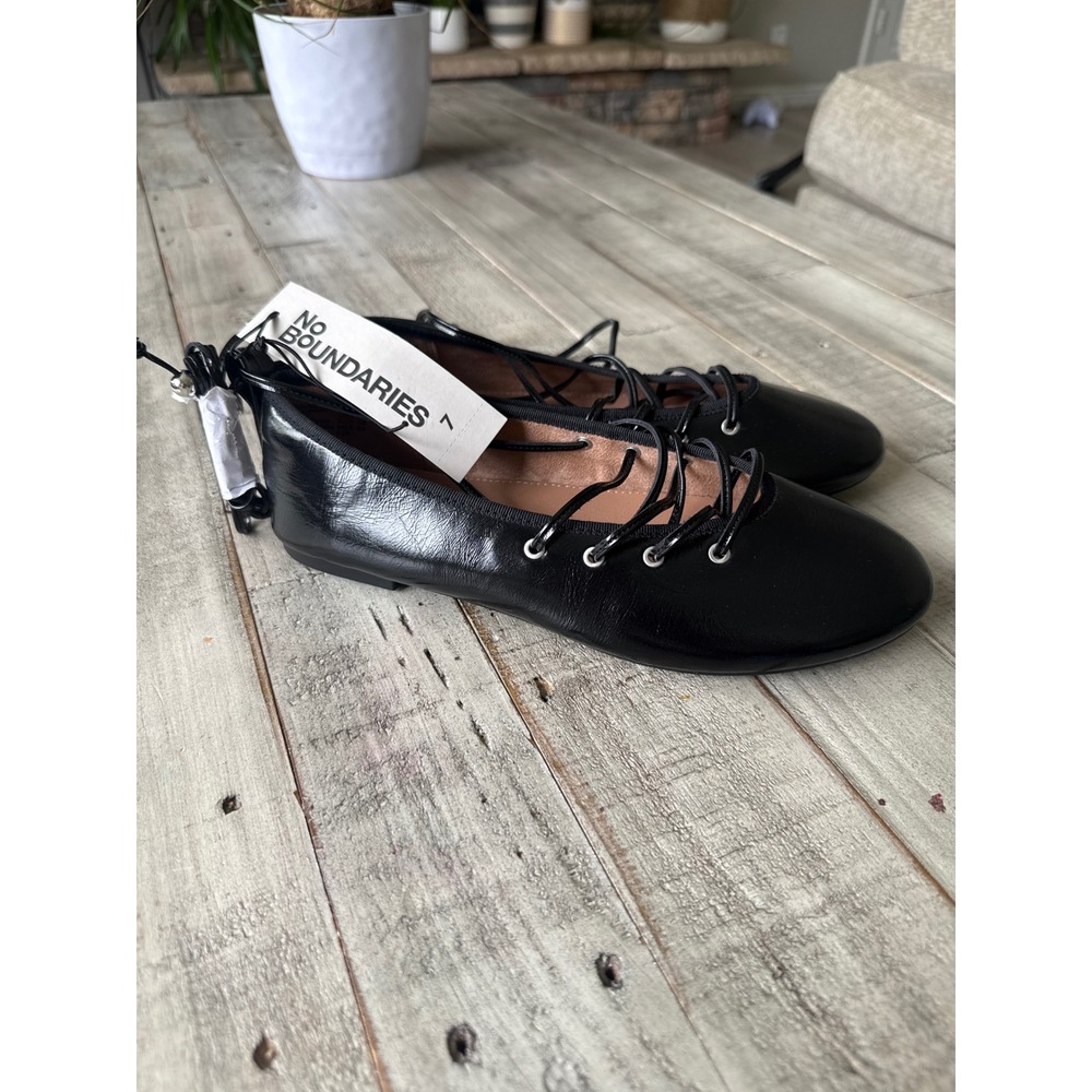 No Boundaries Corset Ballet Flats Black Lace Up Memory Foam Shoes WMNB26FR070 7